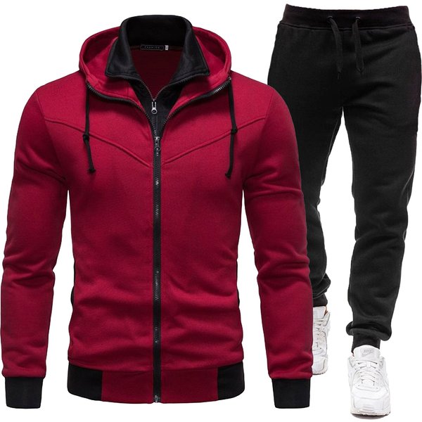 New Autumn And Winter Fashion Patchwork Jacket, Casual Long Sleeved Pants, Hooded Sports Men's Suit-image