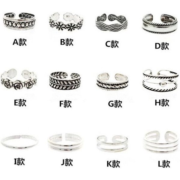 New Trendy Fashion Beach Set Of 12 Ancient Silver Toe Rings