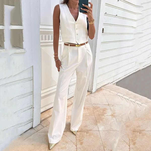 Women's Clothing Solid Color Button Design Slim Vest Vest Temperament Commuter Suit-image