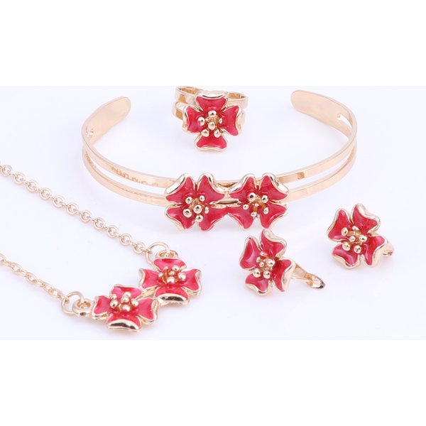 Fashion Girl Jewelry Lovely Flower Children Necklace Bangle Earring Ring Kids Baby Costume Jewelry Set 5 Colors