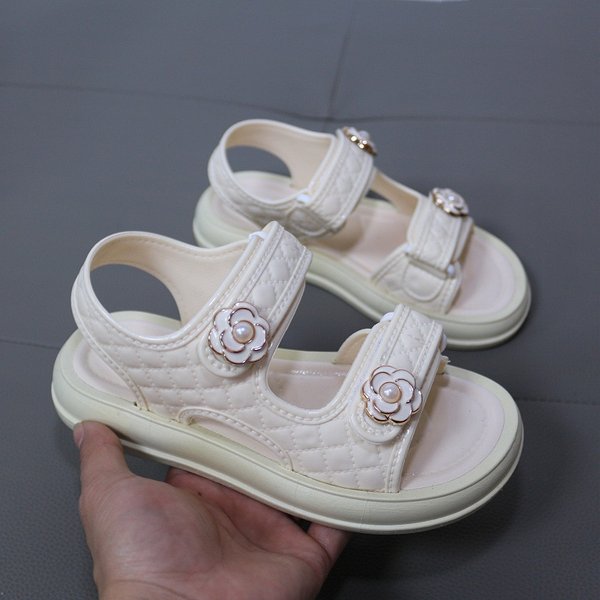 Mother & Kids Children's Shoes Summer New Style Girls Flower Accessories Simple Daily Casual Sandals Versatile Open Toe Beach Shoes Slippers-image