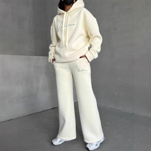 Women's Clothing Oversized Hoodie & Jogger Set - Lazy Chic Letter Print Lounge Wear Two-Piece Outfit For Women (Blue/Peach/Black/White)-image