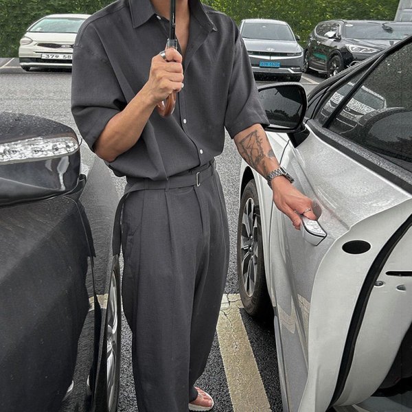 Light Mature Style Fashion Suit Men's Summer Loose Short Sleeved Shirt Korean Style Trendy Straight Mopping Trousers-image