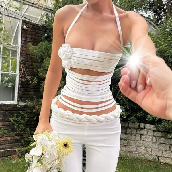 Ins European And American Style 2025 Spring New Sexy Hot Girl Three-Dimensional Floral Fashion Design Slimming Halter-image
