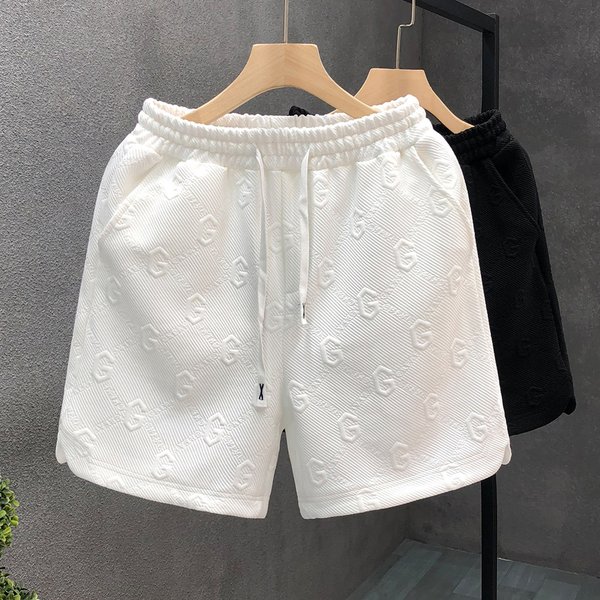 Men's Clothing High Quality Letter Jacquard White Shorts Men's Casual Lace Up Sports Pants Men's Home Four Quarter Beach Pants-image