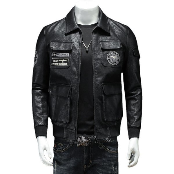 Men's Clothing Jacket Casual Leather Men's Biker Jacket Slim PU Leather Jacket With Lapel