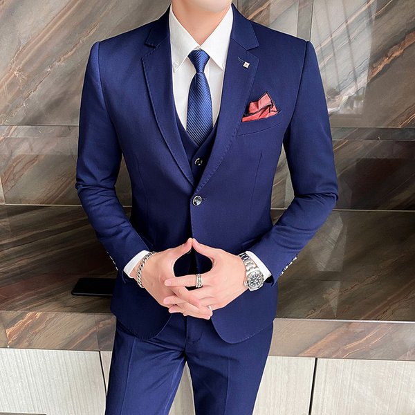 CT Men's Three-Piece Business Casual Single-Breasted Jacket Slim Fit Youth Suit Non-Iron