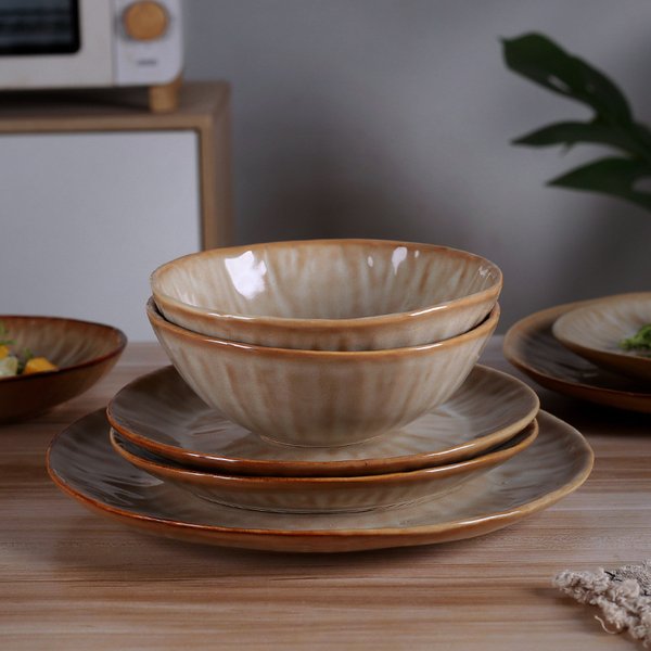 Home Garden Round Creative Bowl And Dish Set Household Ceramic Bowl And Dish Combination Set Retro Style Plate Bowl Ceramic Tableware Wholesale-image