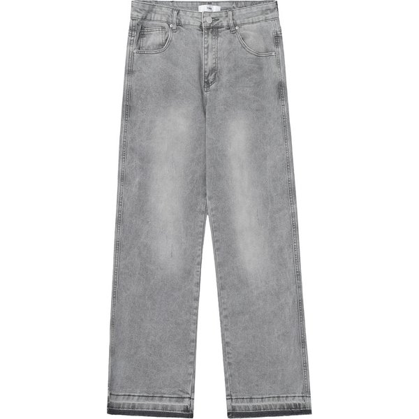 Washed Distressed White Raw Edge Jeans Men's American Fashion Brand Loose Straight Pants Street Fashion Casual Trousers-image