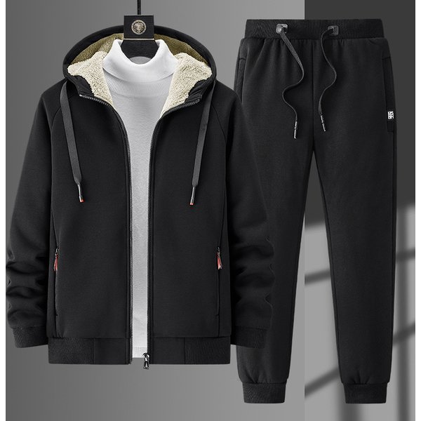 Men's Clothing Two-Piece Set Plus Size Winter Cashmere Cardigan Hoodie Tracksuit Men Fleece Pants Men-image