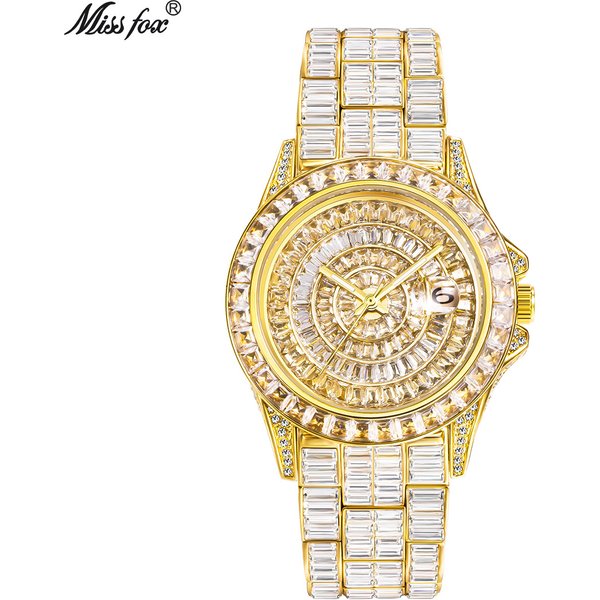 Missfox European And American Fashion Trend Square Diamond Full Diamond Watch High-End Zircon Waterproof Quartz Men's Watch-image