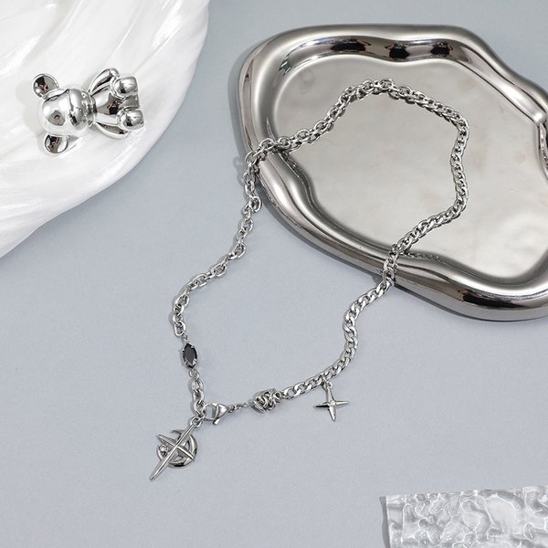 Titanium Steel Black Gemstone Star Hip Hop Street Necklace For Boys Design High End Male And Female Clavicle Chain-image