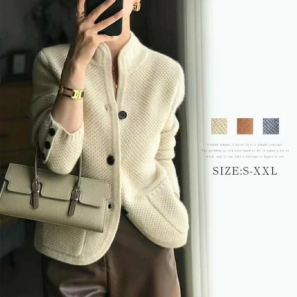 Women's Clothing Retro Style Stand Collar Short Sweater Jacket 2024 Autumn And Winter New Loose Outer Wear Knitted Cardigan Top-image