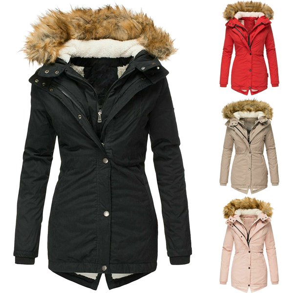 Women's Clothing Zipper Long Sleeve Slim Cotton Coat Hooded Coat-image