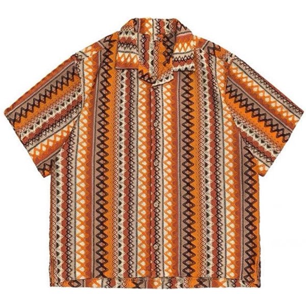 Men's Clothing Summer Ethnic Style Woven Contrasting Cuban Collar Short Sleeved Shirt Men And Women Hawaii Couple Loose Casual Shirt Trend