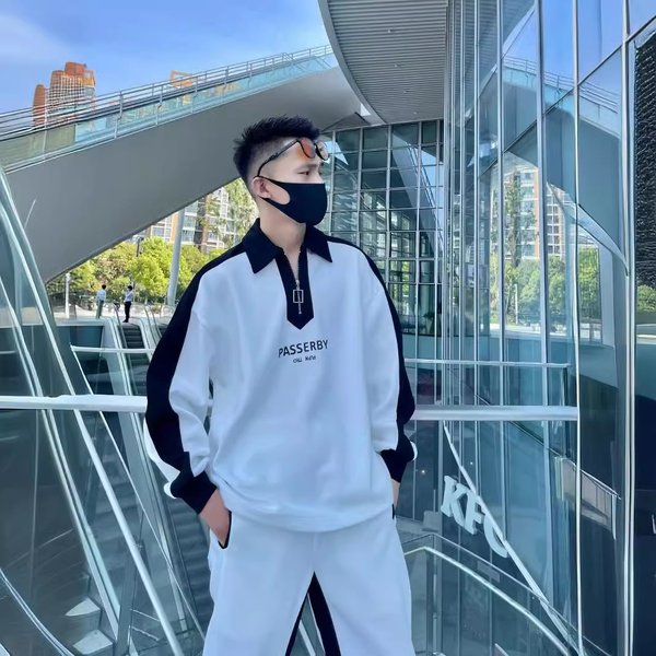 Men's Clothing Spring And Autumn Color Matching Casual Sports Suit For Men Style Brand Handsome Fashion Loose Sweater Pants Two Piece Suit For Men-image
