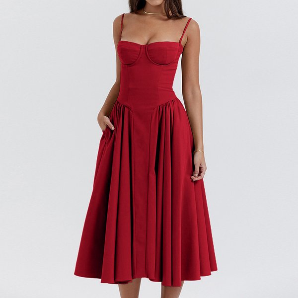 hot red dress new style tube top waist fashion sexy suspender skirt female