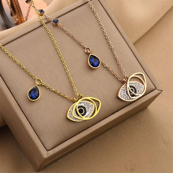 Kpop Gothic Stainless Steel Evil Eyes Necklace For Women Aesthetic Korean Fashion Choker Neck Chain Female Pendant Jewelry-image