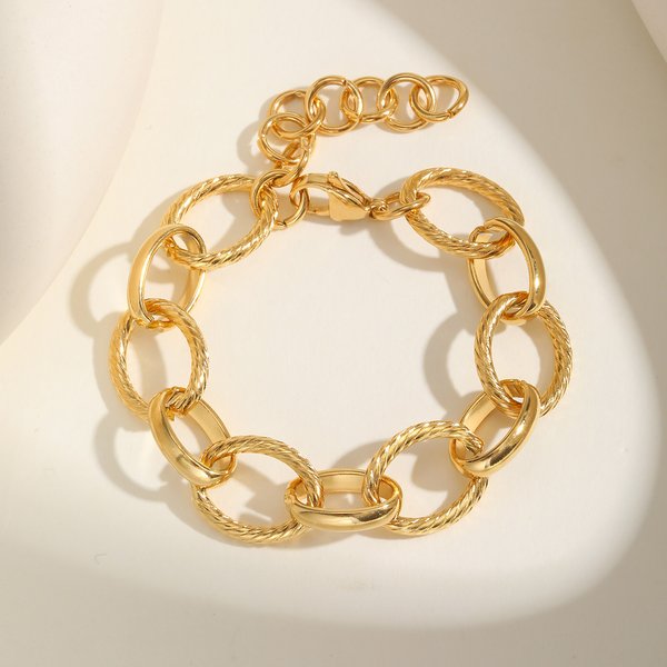 Women's Jewelry Stainless Steel Chunky Cuff Bracelet With Embossed Pattern, Fashionable Gold Tone Accessory For Everyday Wear