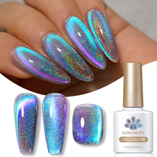 Born Pretty New Shijing Cat Eye Nail Gel - Laser Holographic Ice Crystal Waterlight Glass Bead Cat Eye Polish-image