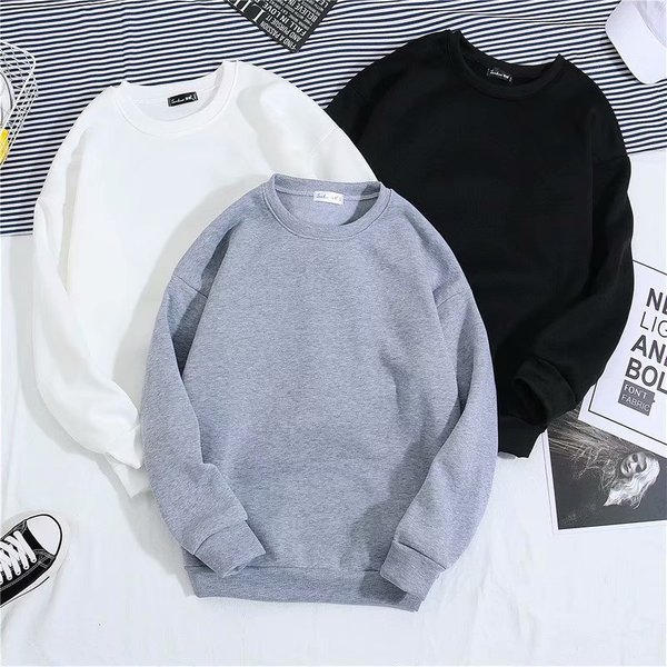 Men's Casual Velvet Pullover Sweater Round Neck Solid Color Loose Fit Spring Autumn Top Polyester Bottoming