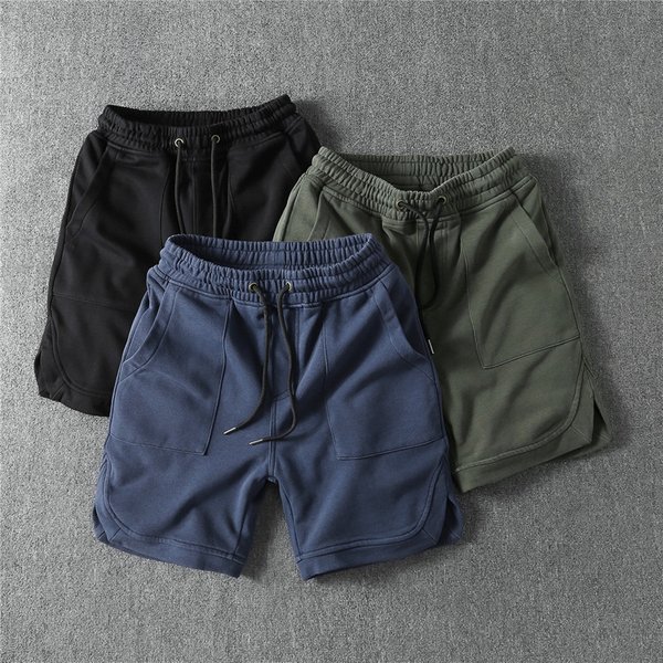 Men's Clothing Casual Heavyweight Heavy Washed Workwear Shorts Trendy Cotton Solid Color Sweatpants Retro Five Point Pants-image