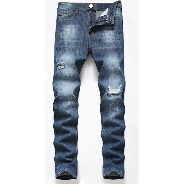 Men's New Distressed Jeans, Fashionable And Casual Elastic Straight Leg Denim Pants-image