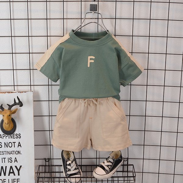 Boys' 2024 New Children's Summer Clothing Western Style Short Sleeved Two Piece Set Baby Handsome Han Banchao-image