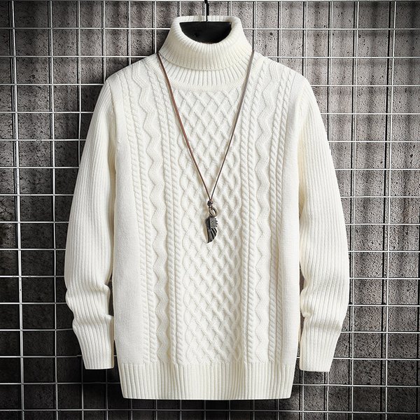Men's Clothing Autumn And Winter High Collar Sweater Slim Fit Two Lapel Diamond Pullover Long Sleeve Sweater-image