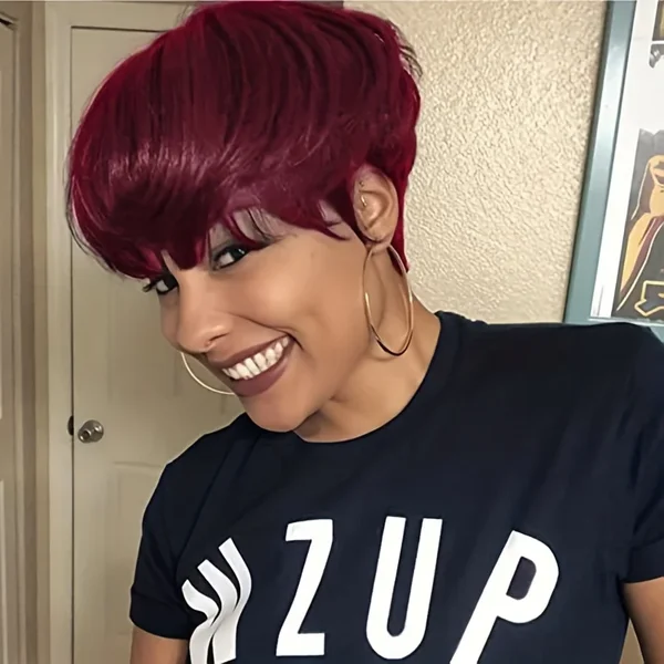 Pixie Cut Human Hair Wigs For Women Natural Black Remy Hair Full Machine Made Wigs