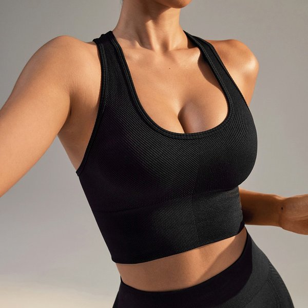 Women's Clothing Fine Thread Tight Sports Vest With Quick Drying Back And U Neck For Running And Fitness Yoga And Fitness Solid Color Small Vest