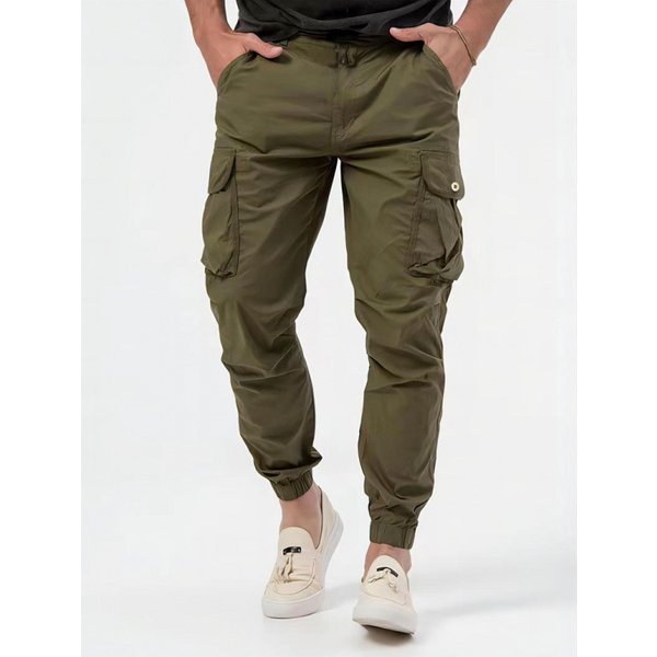 Men's Clothing Three Dimensional Bag Woven Cargo Pants Tie Belt Leggings Casual Pants Solid Color Men's Pants-image