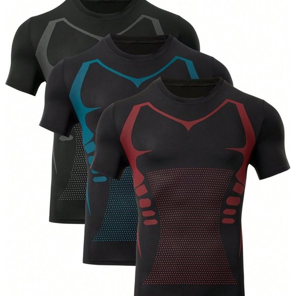 Men's Quick-Dry Workout T-Shirt, Slim Fit Breathable Gym Shirts With Graphic Print, Stretch Active Training Tee-image