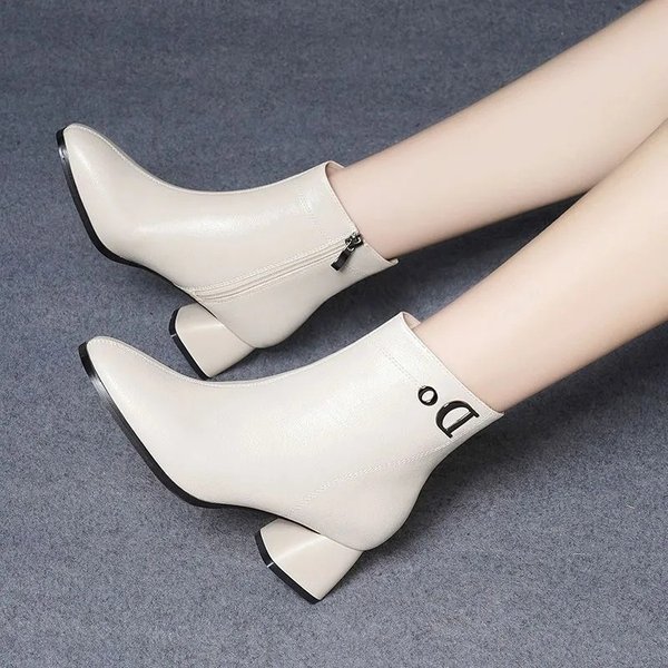 Chunky Short For Women 2025 Autumn Winter High Heel Fleece-Lined New Fashion Versatile Thin Women's Boots