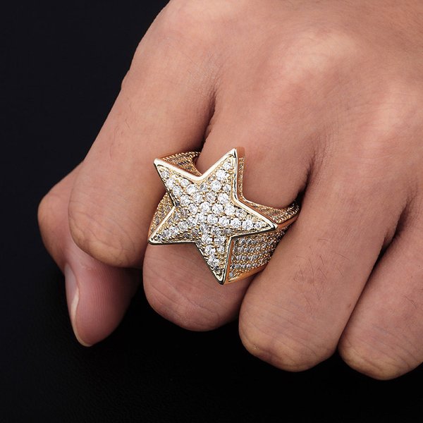 Ins Hot Five Pointed Star Ring Full Of Zircon Hip Hop Men's Trendy Ring Gold Jewelry-image