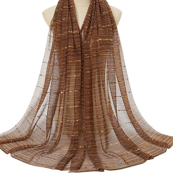Muslim Headscarf Sequin Lace Scarf Muslim Bun Head Solid Color Scarf Dual Purpose Scarf Woman Silver Striped Sequins On The Slide-image