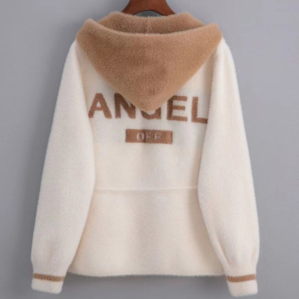 Women's Clothing Mink Velvet Short Jacket For Women Loose Thickened Color Matching Hooded Sweater-image