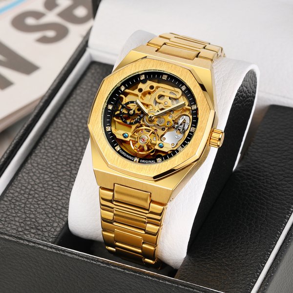 Men's Leisure Hollow Watch Automatic Flywheel Mechanical Watch Rhinestone For Men-image