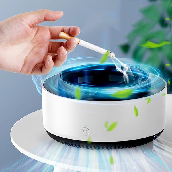 2-In-1 Multifunctional Smoke-Free Ashtray, Air Purifier Ashtray With Filter, Suitable For Home Cars Or Offices (White)-image