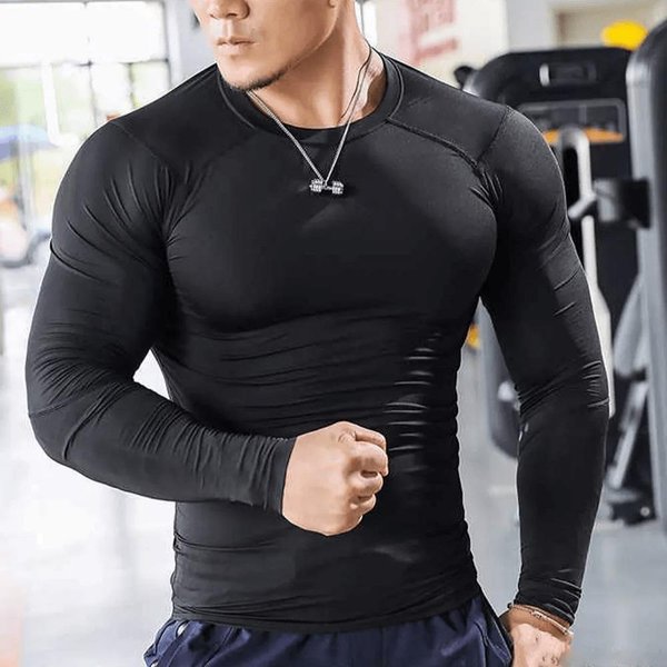 European Size Men's Casual Long Sleeve T-Shirt Breathable Polyester Fitness Running Basketball Training Top Machine Washable