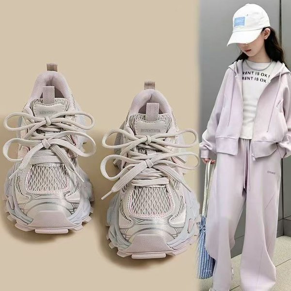 Breathable Mesh Girls' Sneakers - Lightweight Running Shoes For Kids (Pink/Blue, Sizes 30-37)
