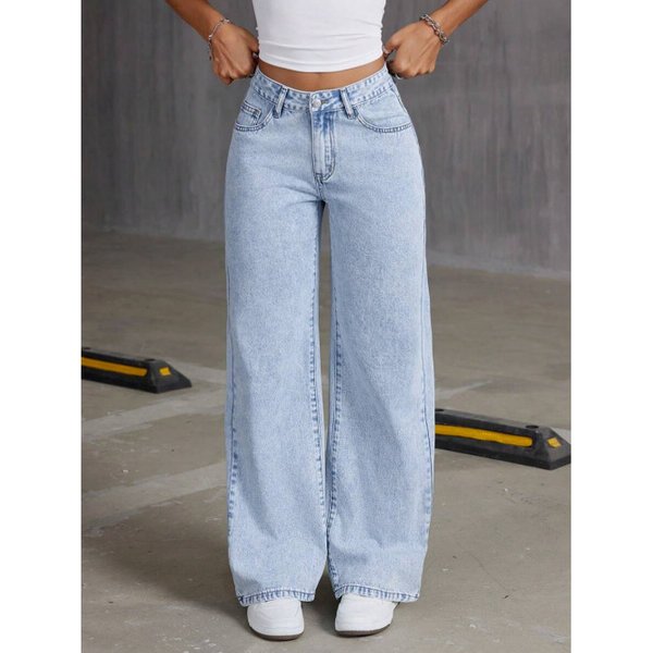 Women's High-Waisted Straight Leg Jeans - Stretch Cotton Comfort Fit In 6 Washes (Black, Light Blue, Medium Blue, Dark Blue, Charcoal)-image