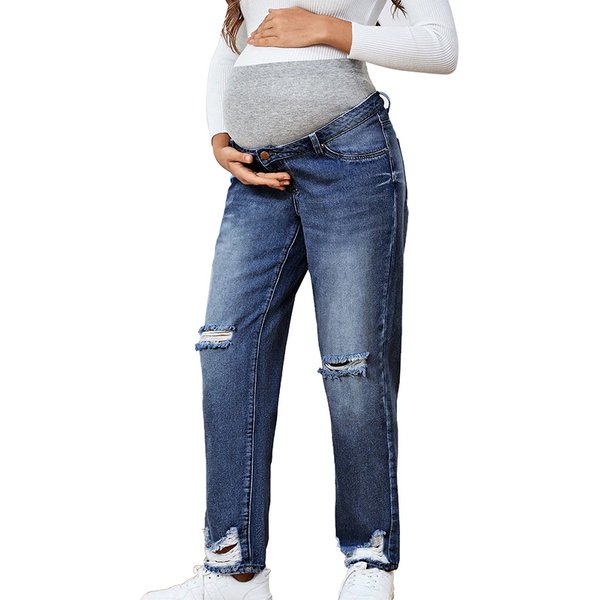 Family Matching Maternity High Waist Jeans Straight Trousers Loose Elastic Spring And Autumn Style Casual Maternity Wear-image