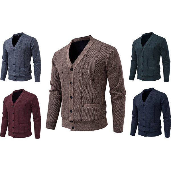 Men's Fashionable V-Neck Knit Sweater With Fleece Lining, Casual Winter Pullover For Autumn & Winter, Warm & Stylish Thermal Shirt