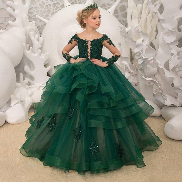 Elegant Lace Princess Dress With Long Train For Flower Girls, Pageants, And Photo Shoots