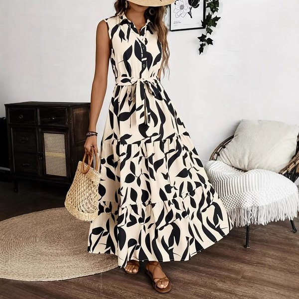 Women's Clothing Temperament Printed Long Sleeved Dress