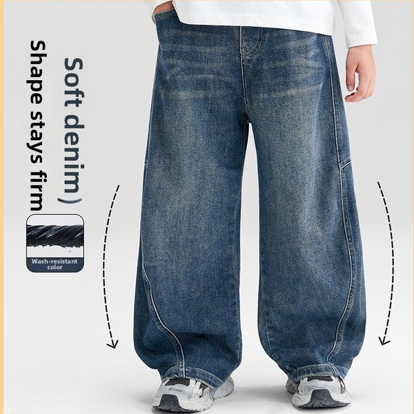 Boys' Straight Leg Jeans Wide Leg Pants Loose Fit Long Trousers for Medium And Large Kids Spring Autumn New Style 2026