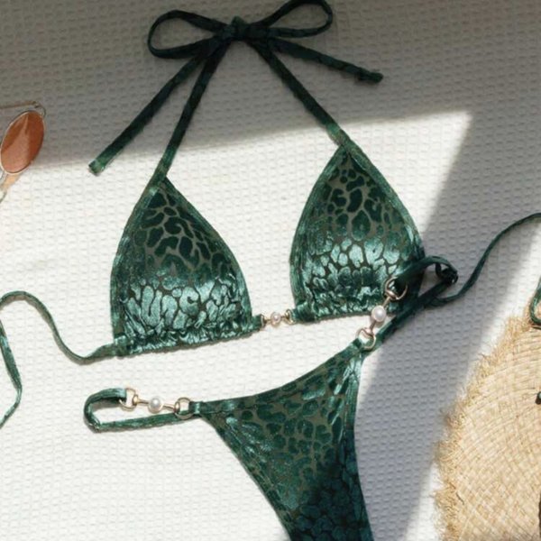 Women’S Clothing New Sexy T Shaped Pearl Leopard Print Special Fabric Swimsuit Swimsuit Bikini Bikini-image