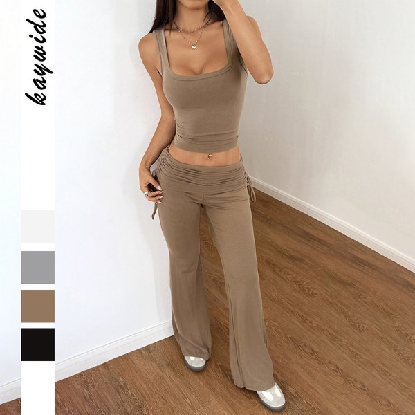 Women's Clothing Sports Hot Girl Two Piece Camisole Slightly Spicy Wide Leg Pants Suit Women's Clothing Spring And Summer-image