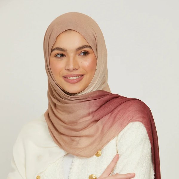 Muslim Headscarf Modal Thin Hand-Painted Gradient Spun Rayon Long Breathable Scarf Scarf Scarf Shawl For Women-image